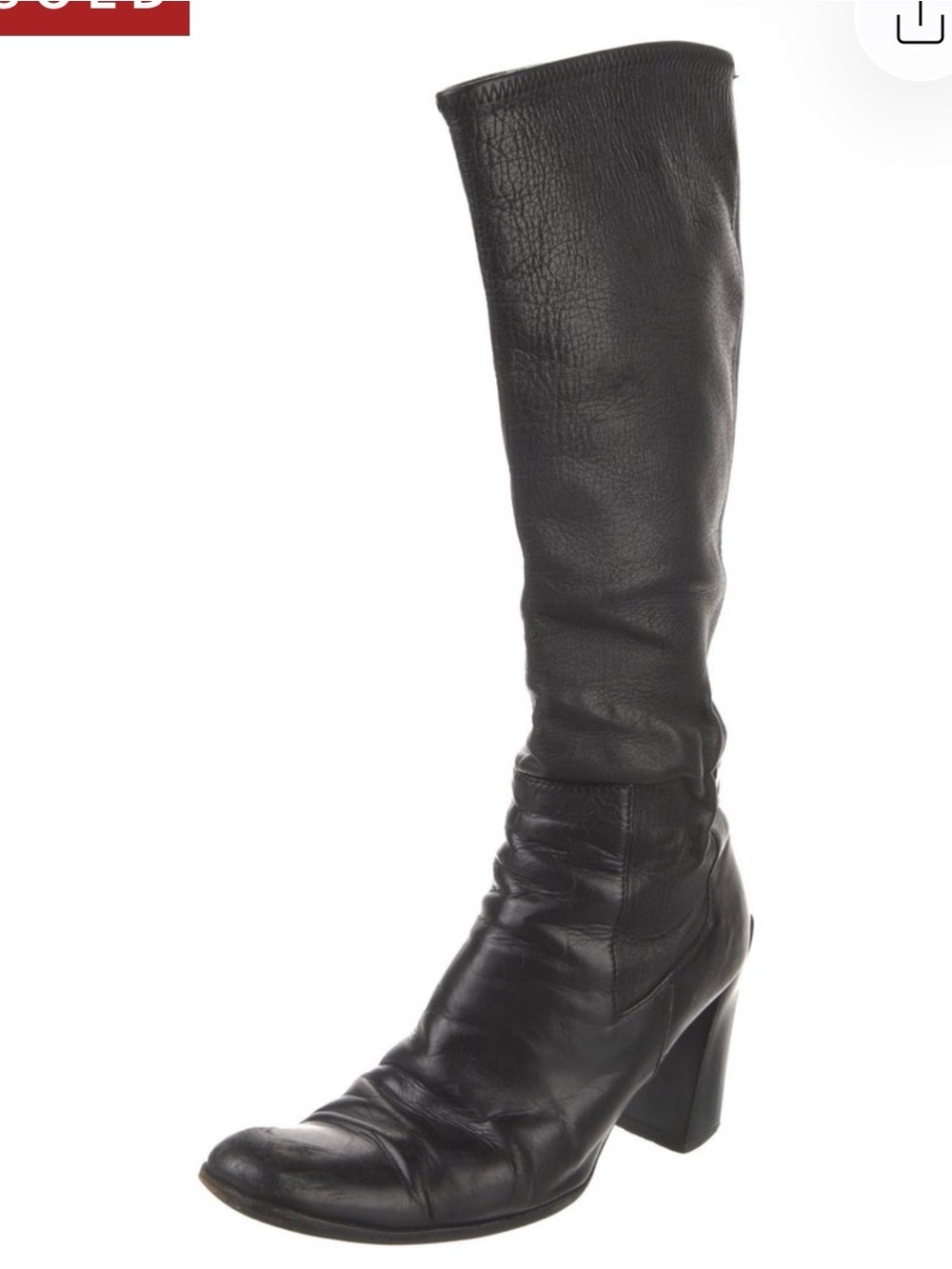 Prada Black Leather Knee-High Heeled Boot
